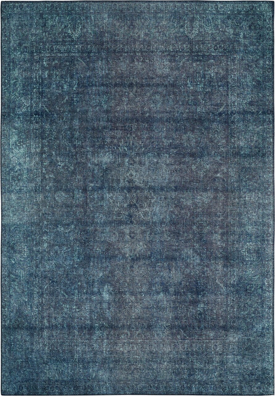 Blauer Teppich mit subtilen Mustern, Draufsicht