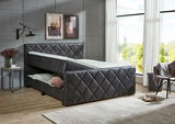 Boxbett mit Stauraum in modernem Schlafzimmer, seitliche Perspektive
