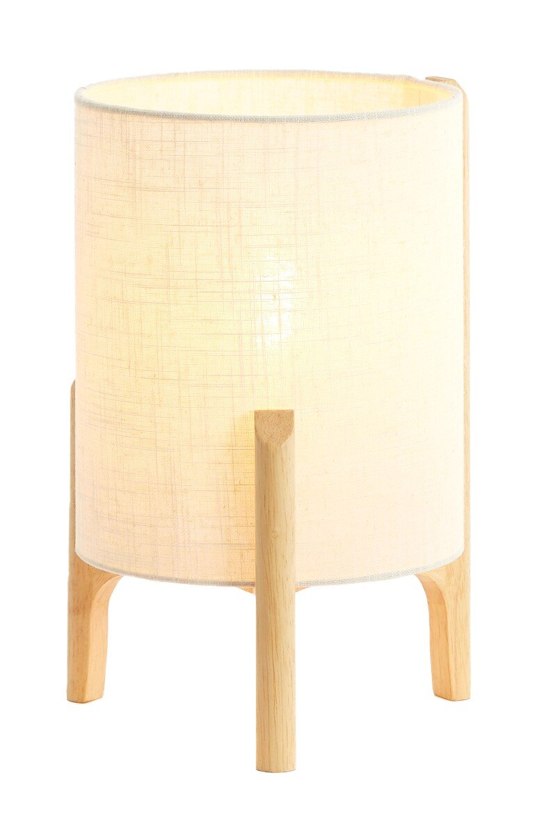 Light&Living Tafellamp LITTO Tafellamp met een ronde, lichte stoffen kap en houten poten, zijaanzicht