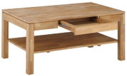 Holz-Couchtisch mit Schublade und Ablagefläche, seitliche Perspektive
