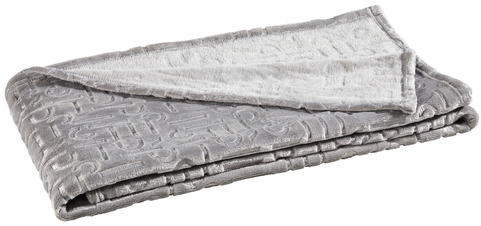 Graues Plaid mit geprägtem Muster, gefaltet und von der Seite fotografiert