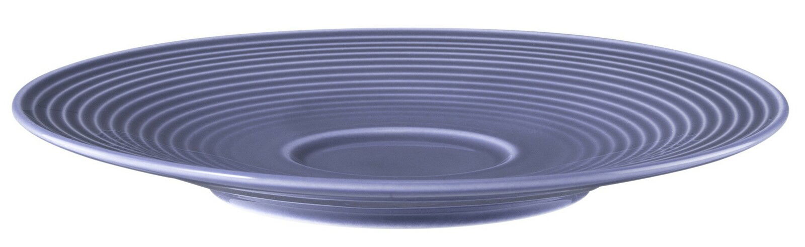 Große Kombi-Untertasse 16,5 cm in seitlicher Perspektive, mit konzentrischen Rillen und blauer Farbe.