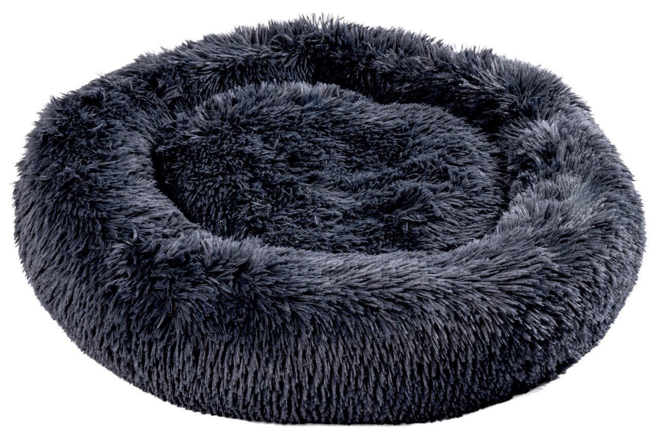 StepOne Hundebett rund S DONUT Ø70cm Rundes, flauschiges Hundebett in Dunkelgrau, seitliche Perspektive