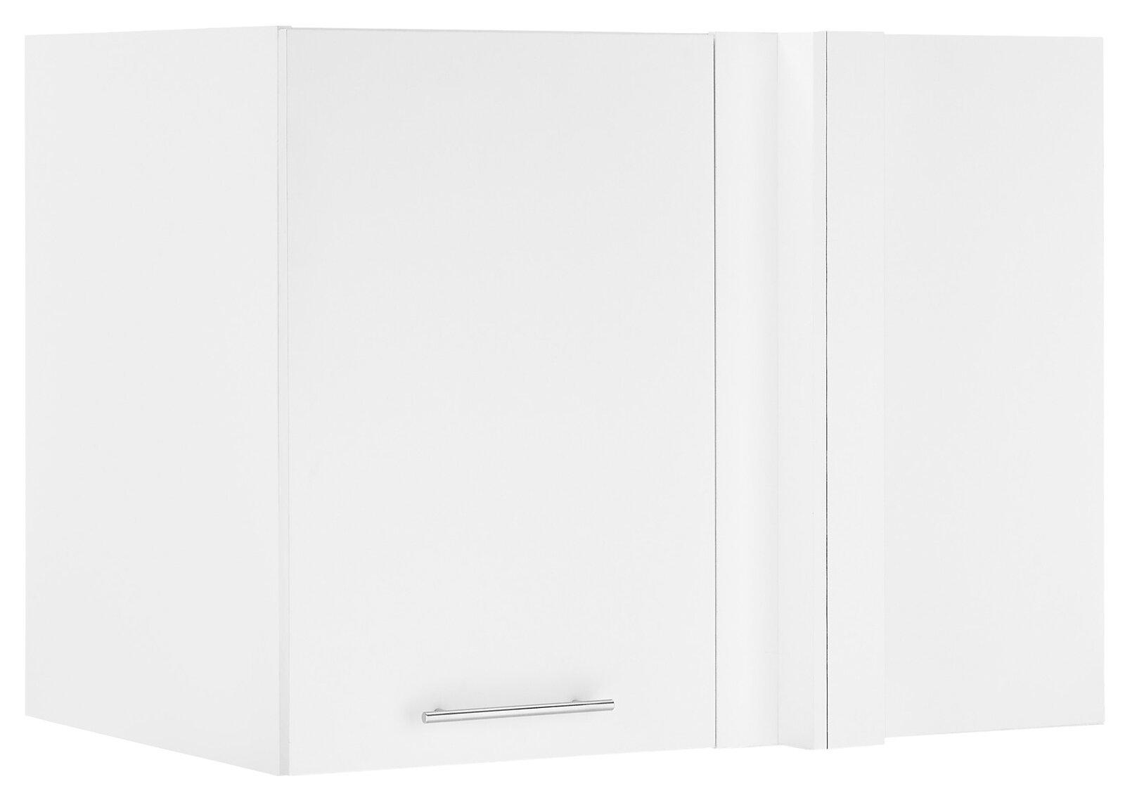 XORA Aufsatz Eckschrank PRIMUS Weißer Eckschrank mit einer Tür und silbernem Griff, frontal abgebildet