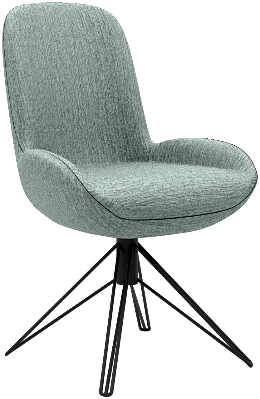 Musterring Stuhl MR HELVIN Dreh-Moover Moderner Stuhl mit grünem Stoffbezug und schwarzem Metallgestell, seitliche Perspektive