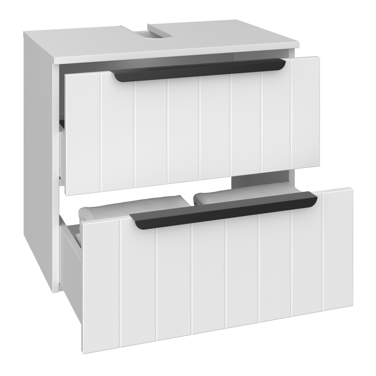 XORA Waschbeckenunterschrank ITALLO Weißer Waschbeckenunterschrank mit zwei offenen Schubladen, Frontansicht