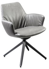 Grauer Armlehnstuhl mit modernem Design, seitliche Perspektive