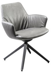 Grauer Armlehnstuhl mit modernem Design, seitliche Perspektive