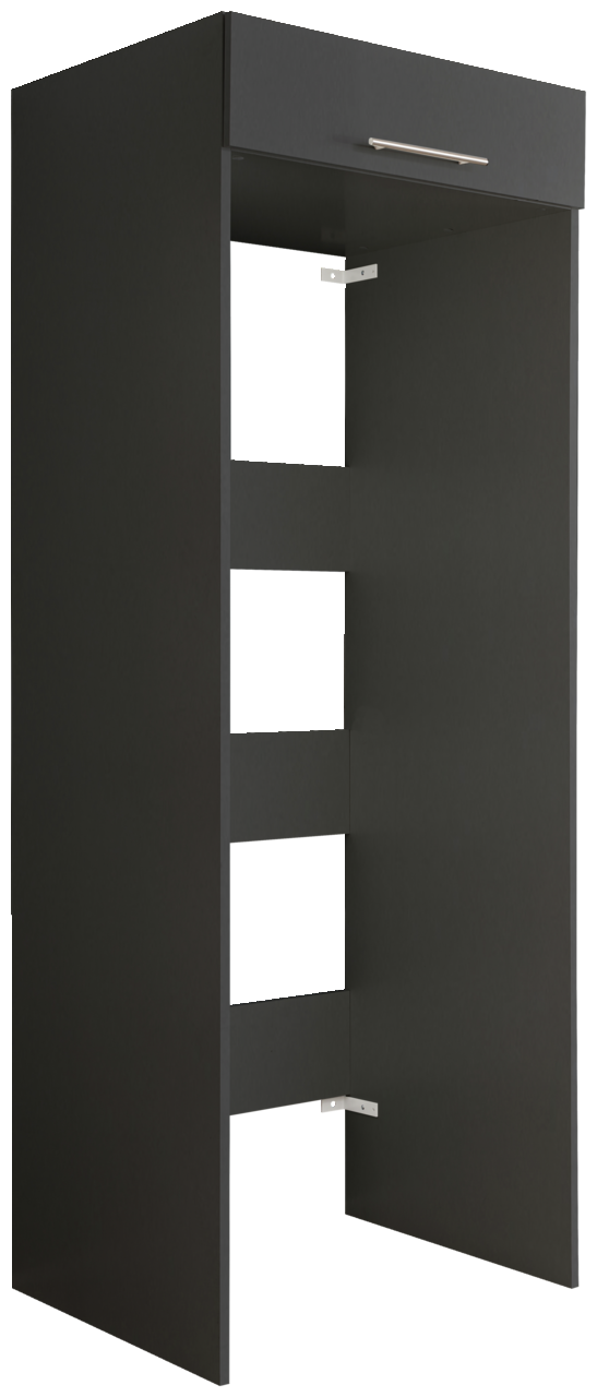 XORA Doppel-Geräteschrank PRIMUS Schwarzer Doppel-Geräteschrank mit offener Vorderseite und einer Schublade oben, seitliche Perspektive