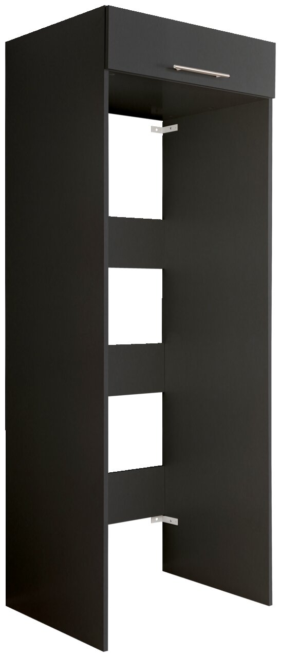 XORA Doppel-Geräteschrank PRIMUS Schwarzer Doppel-Geräteschrank mit offener Vorderseite und einer Schublade oben, seitliche Perspektive