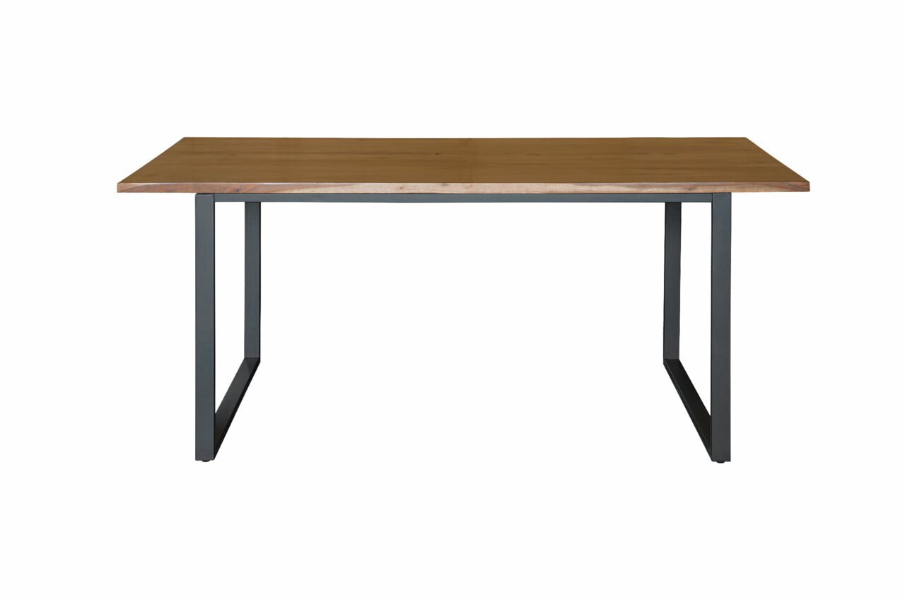 Moderner Esstisch mit Holzplatte und Metallgestell, Frontalansicht