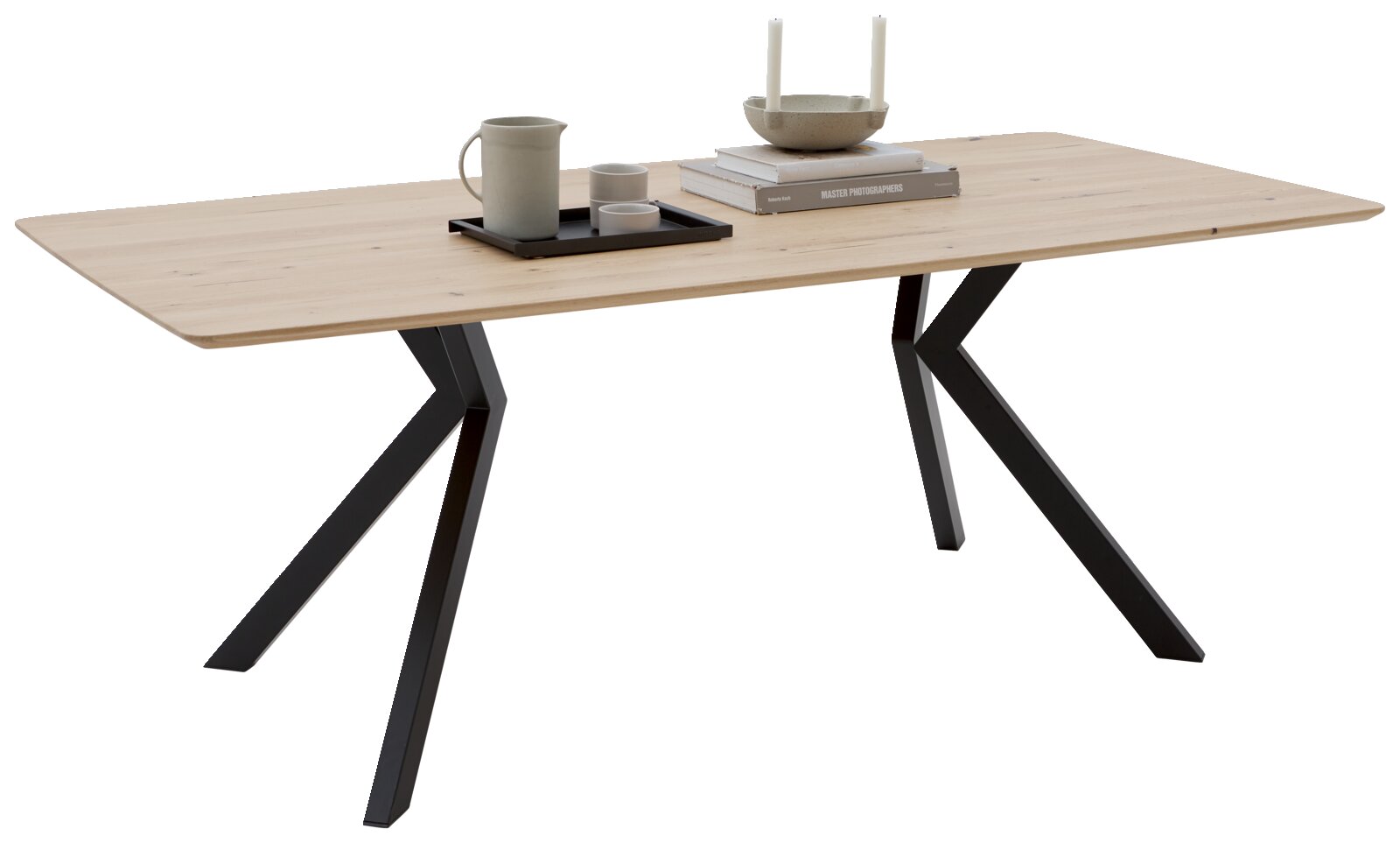Dieter Knoll Esstisch CORI 400 Moderner Esstisch aus Holz mit schwarzen Metallbeinen, seitliche Perspektive