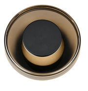 Ansicht von oben auf die Wandleuchte Celeste mit einem modernen, runden Design in Schwarz und Gold.