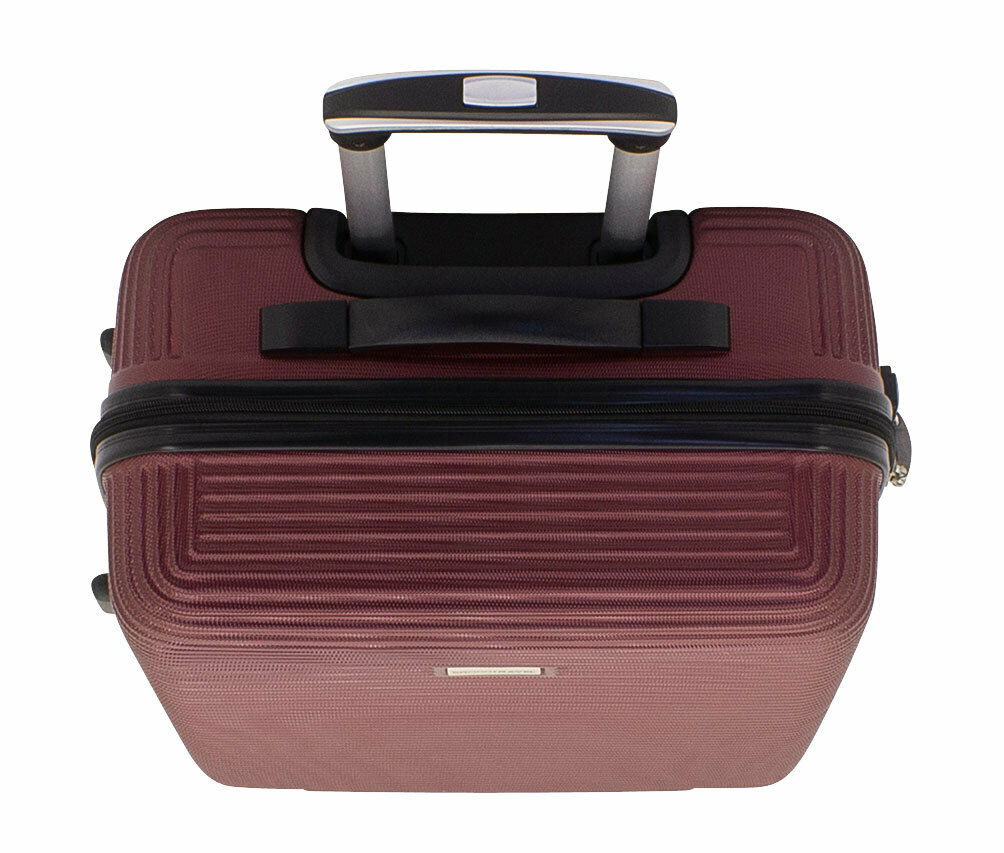 Burgunderfarbener Trolley, 60 cm, aus der Vogelperspektive mit ausgezogenem Griff.