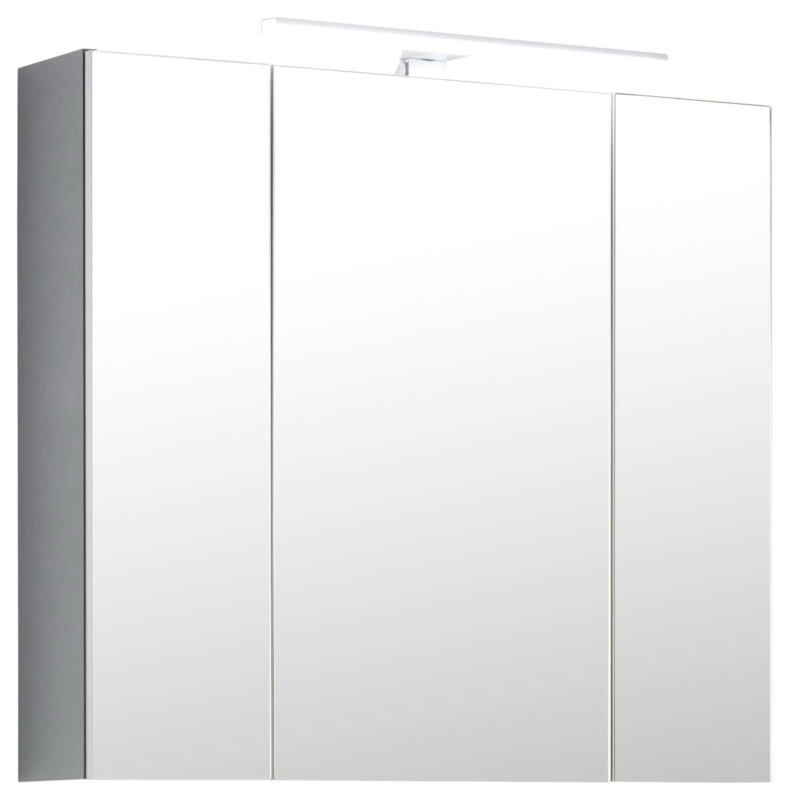 Moderner Spiegelschrank mit drei Türen und integrierter Beleuchtung, Frontalansicht
