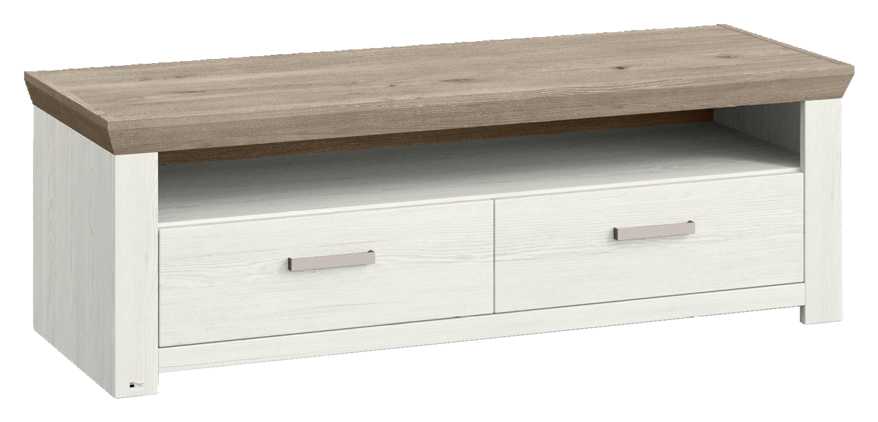 Set one by Musterring Lowboard SET ONE YORK Lowboard in Holzoptik mit zwei Schubladen und offenem Fach, seitliche Perspektive
