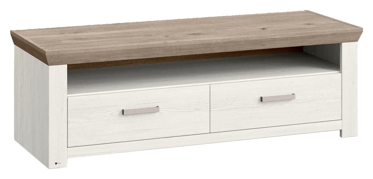 Set one by Musterring Lowboard SET ONE YORK Lowboard in Holzoptik mit zwei Schubladen und offenem Fach, seitliche Perspektive