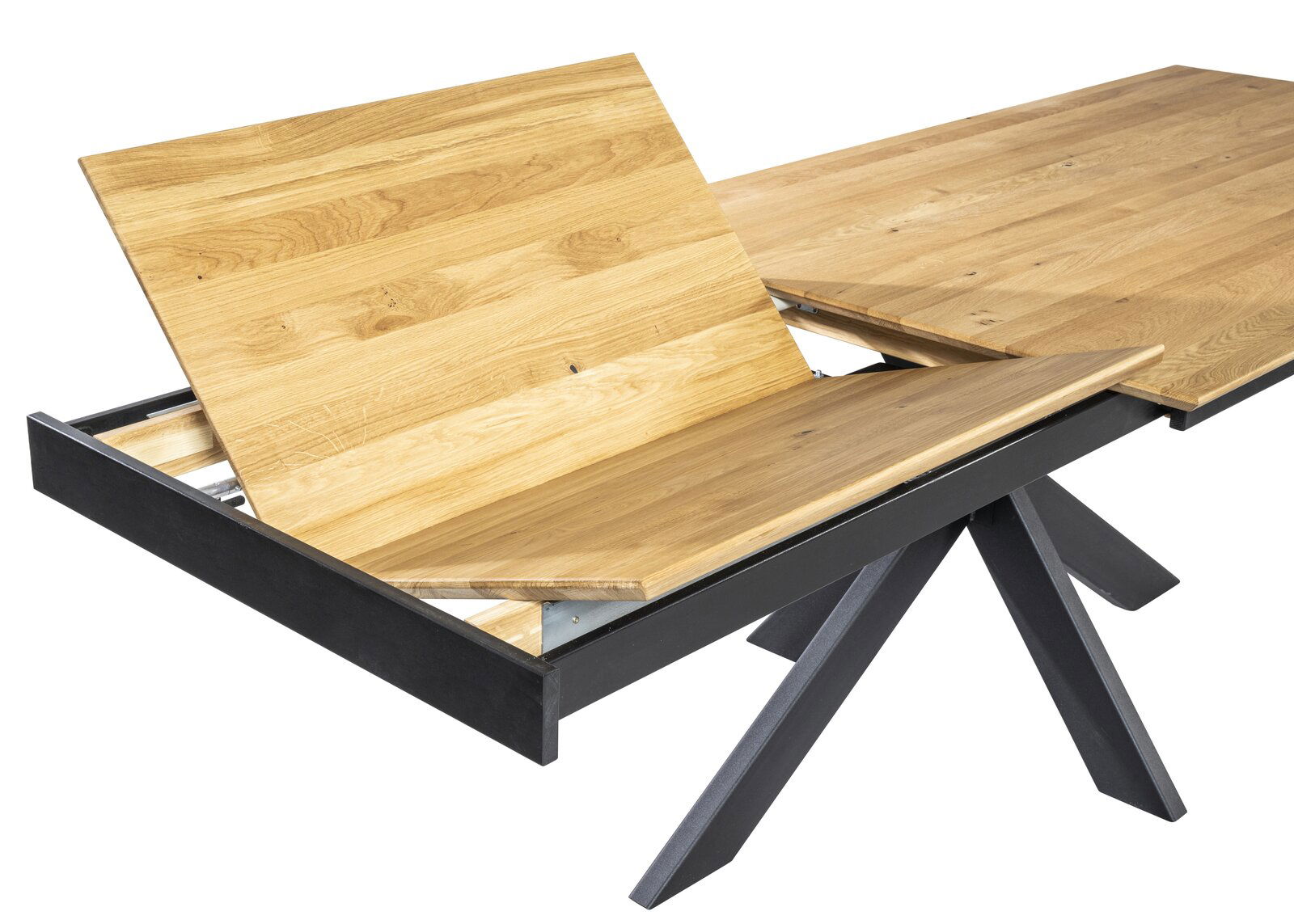 Esstisch FLORIAN aus Holz mit ausziehbarer Tischplatte, seitliche Perspektive