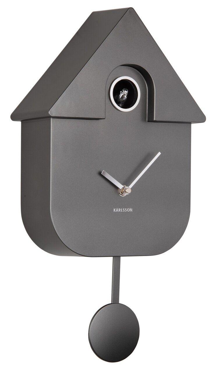 KARLSSON Wanduhr MODERN CUCKOO Moderne Wanduhr in Form eines Vogelhauses mit Pendel, seitliche Perspektive