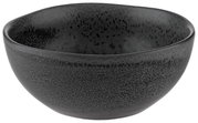 Schwarze Schale mit gesprenkeltem Muster, seitliche Perspektive