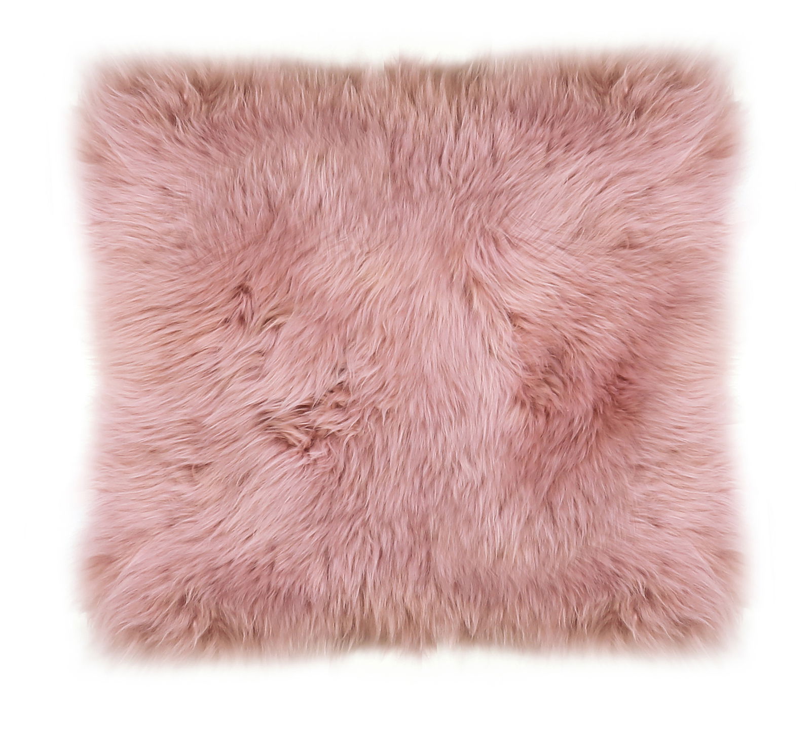 Rosa Lammfell Sitzauflage in quadratischer Form, Draufsicht