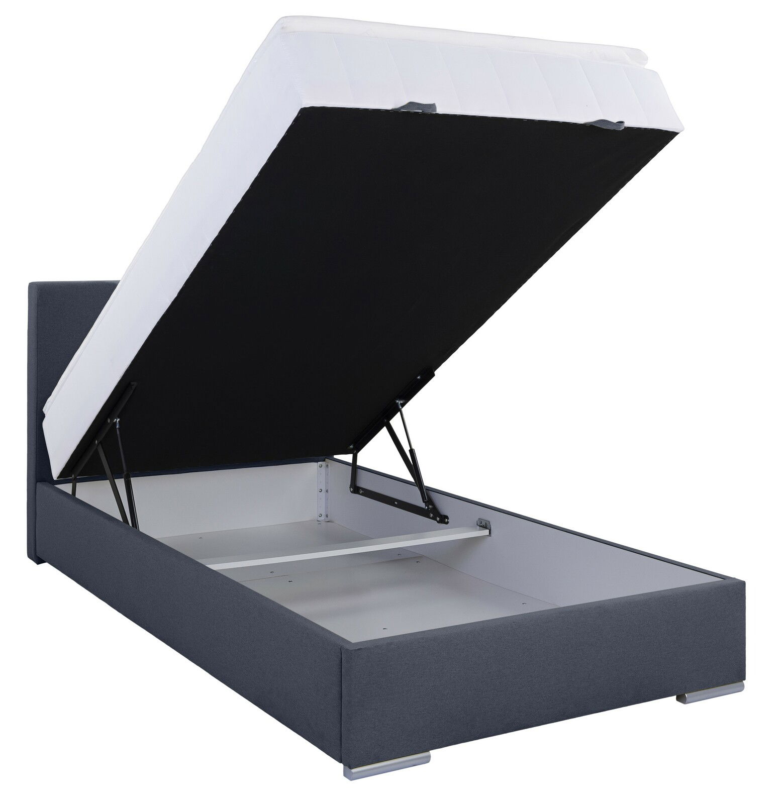 Boxbett 120 mit geöffnetem Stauraum, seitliche Perspektive