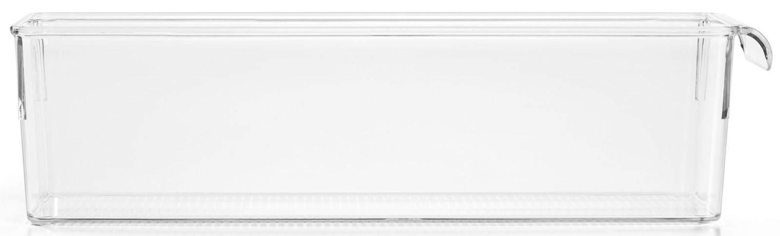Transparenter rechteckiger Organizer aus Kunststoff, seitliche Perspektive