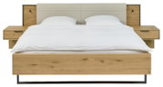 Modernes Doppelbett aus Holz mit integriertem Kopfteil und Nachttischen, Frontalansicht