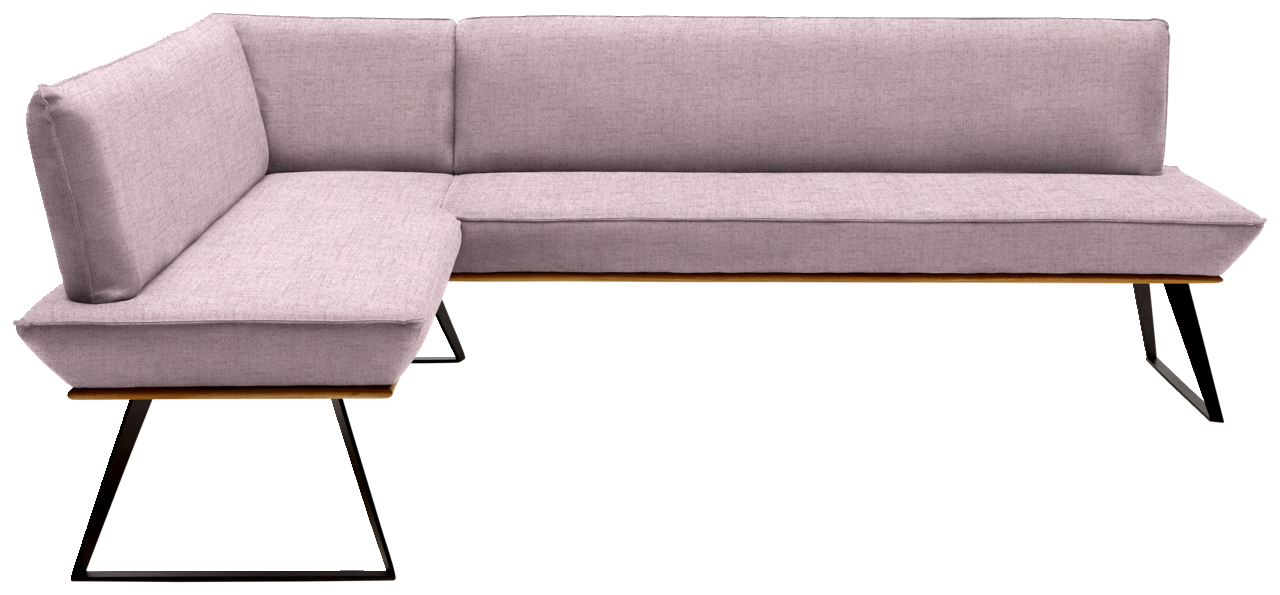 Voleo Eckbank 183x243 cm MALIBU Eckbank mit hellgrauem Stoffbezug und schwarzen Metallbeinen, seitliche Perspektive