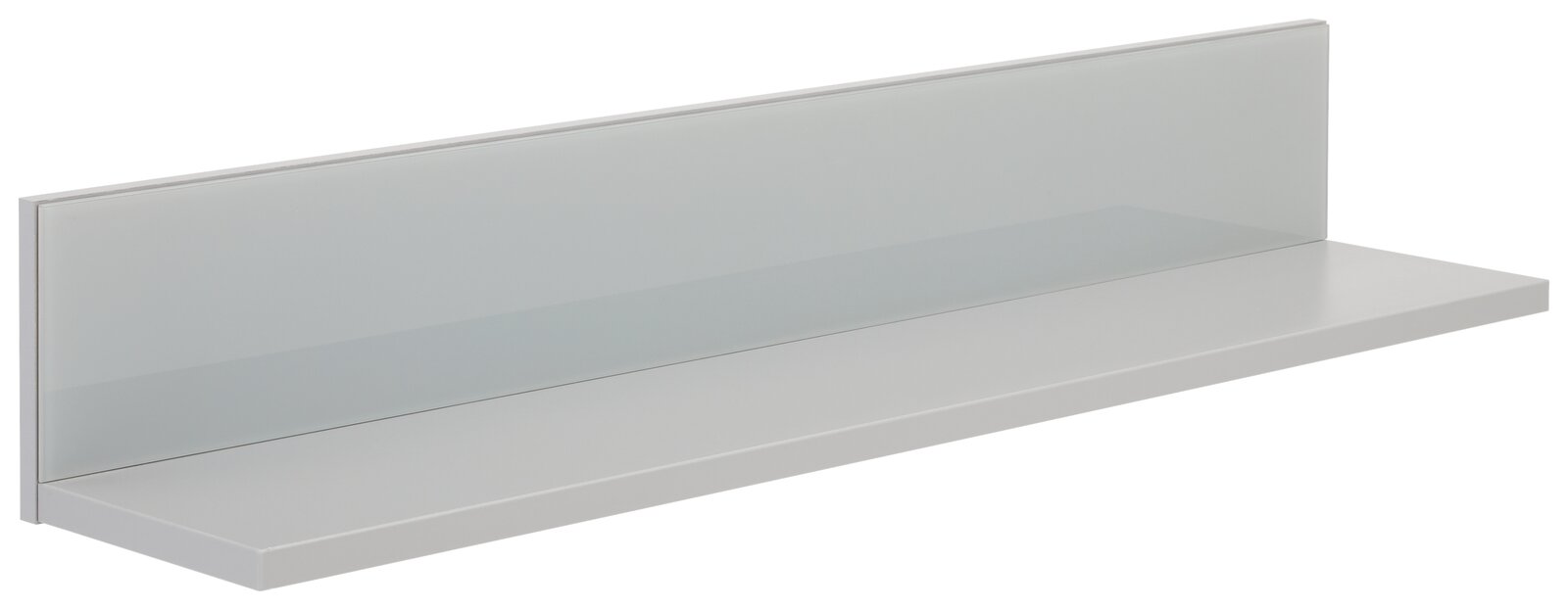 Modernes Wandregal mit grauer Rückwand und schlichtem Design, seitliche Perspektive