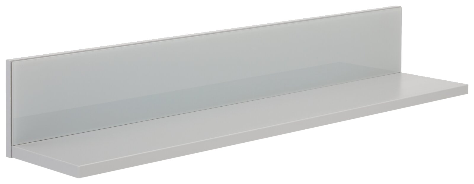 Modernes Wandregal mit grauer Rückwand und schlichtem Design, seitliche Perspektive
