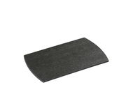 Schwarzes Frühstücksbrett aus der Vogelperspektive, rechteckig mit abgerundeten Ecken, Größe 26x17 cm.