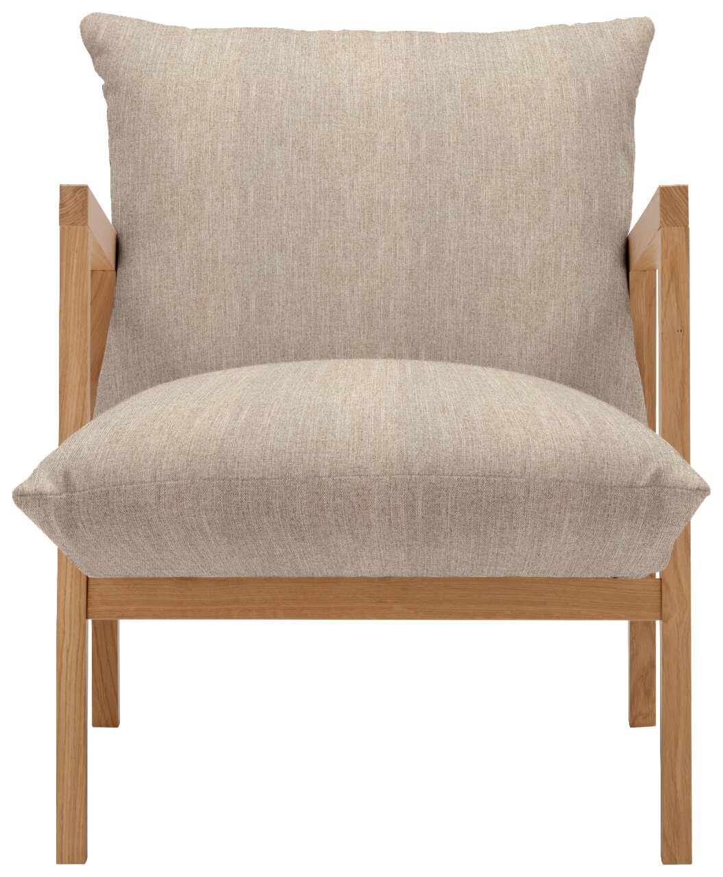 Z2 Sessel FRANZ Frontansicht eines Sessels mit hellem Stoffbezug und Holzrahmen.