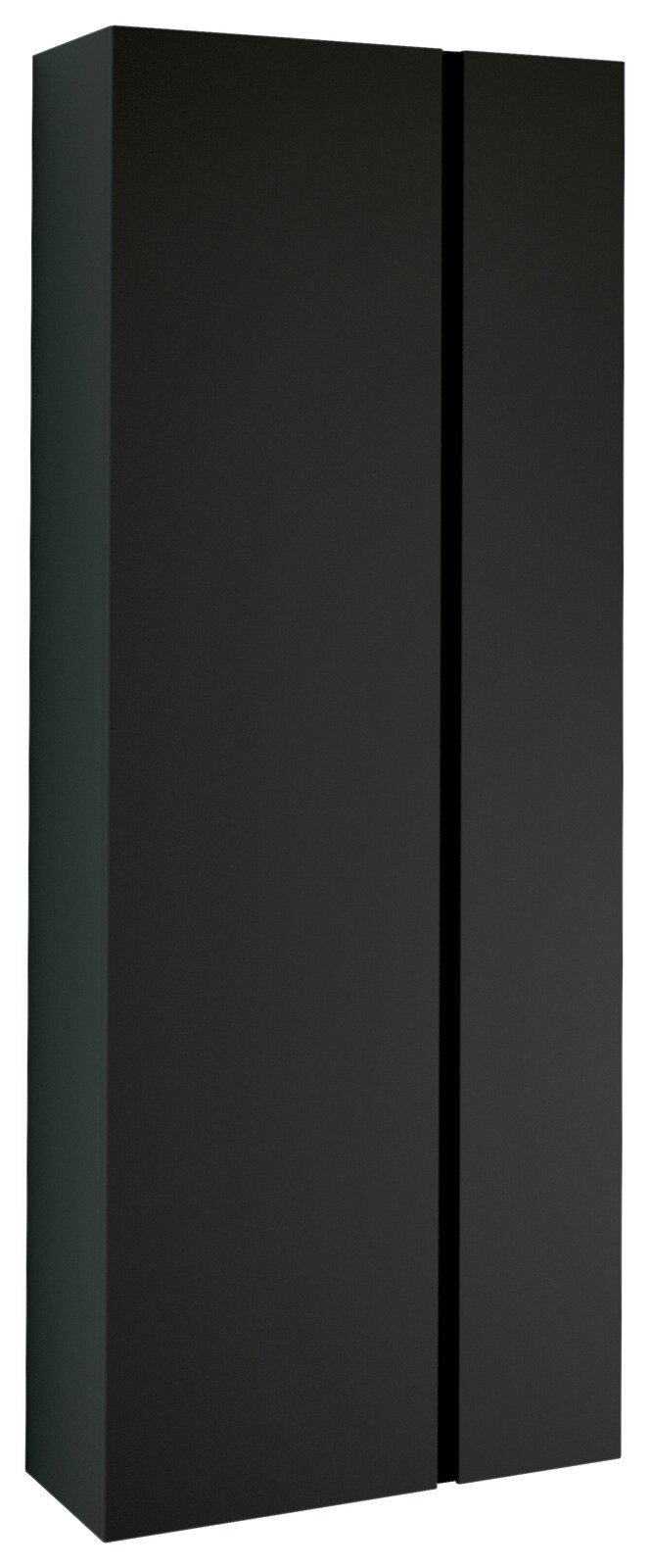 Schwarzer Hänge-Garderobenschrank mit zwei Türen, seitliche Perspektive