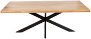 Moderner Esstisch mit Holzplatte und schwarzem Metallgestell, Frontalansicht