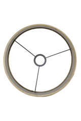 Ansicht von oben auf einen zylindrischen Lampenschirm mit Metallstreben.