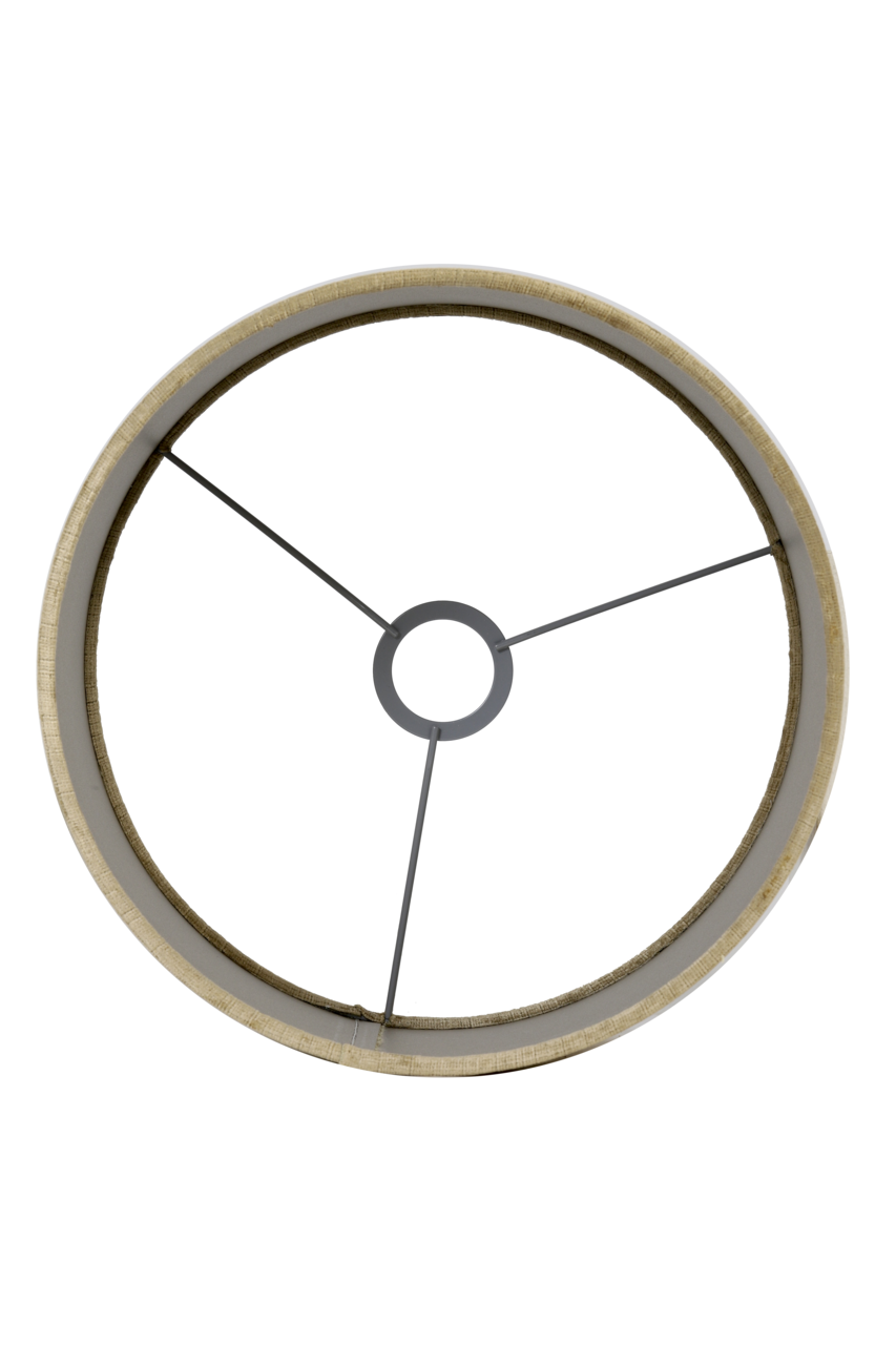 Ansicht von oben auf einen zylindrischen Lampenschirm mit Metallstreben.