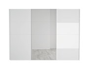 Moderner weißer Schwebetürenschrank mit Spiegel in Frontalansicht