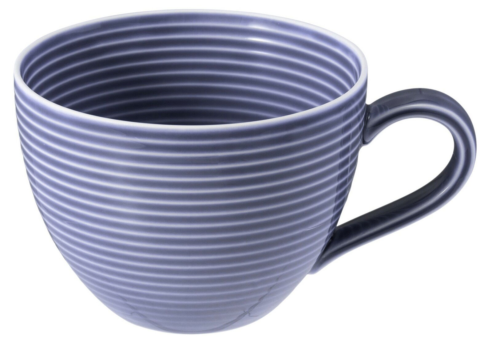 Seltmann Weiden Kaffeetasse BEAT Graue, gerippte Kaffeeobertasse mit Henkel, seitliche Perspektive