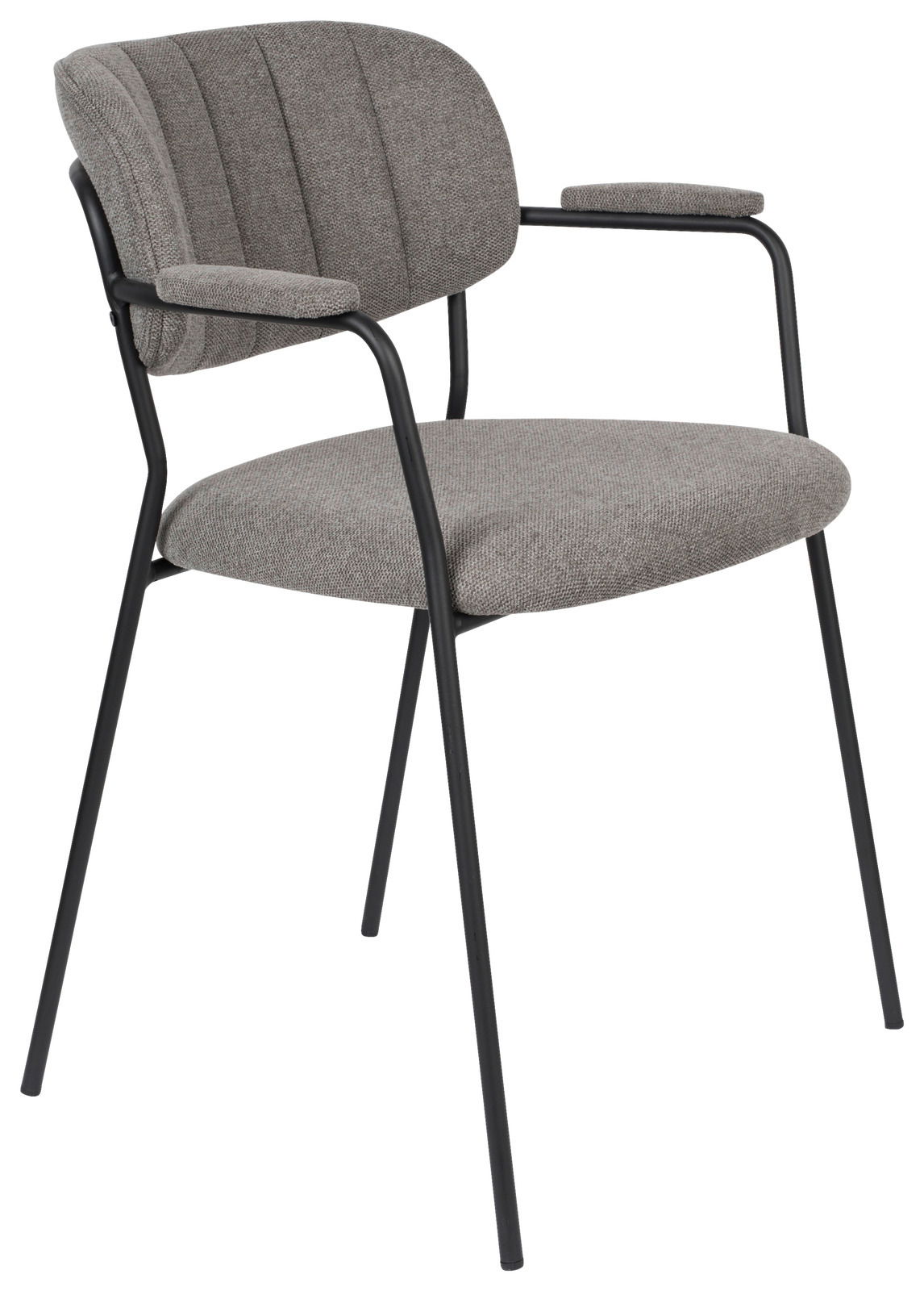 Z2 Armlehnenstuhl JOLIEN Grauer Armlehnenstuhl mit schwarzem Metallgestell, seitliche Perspektive