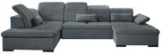 Graues Ecksofa in U-Form mit verstellbaren Kopfstützen und Kissen, Vorderansicht
