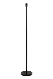 Zwarte staande lamp met ronde voet, gezien van voren.