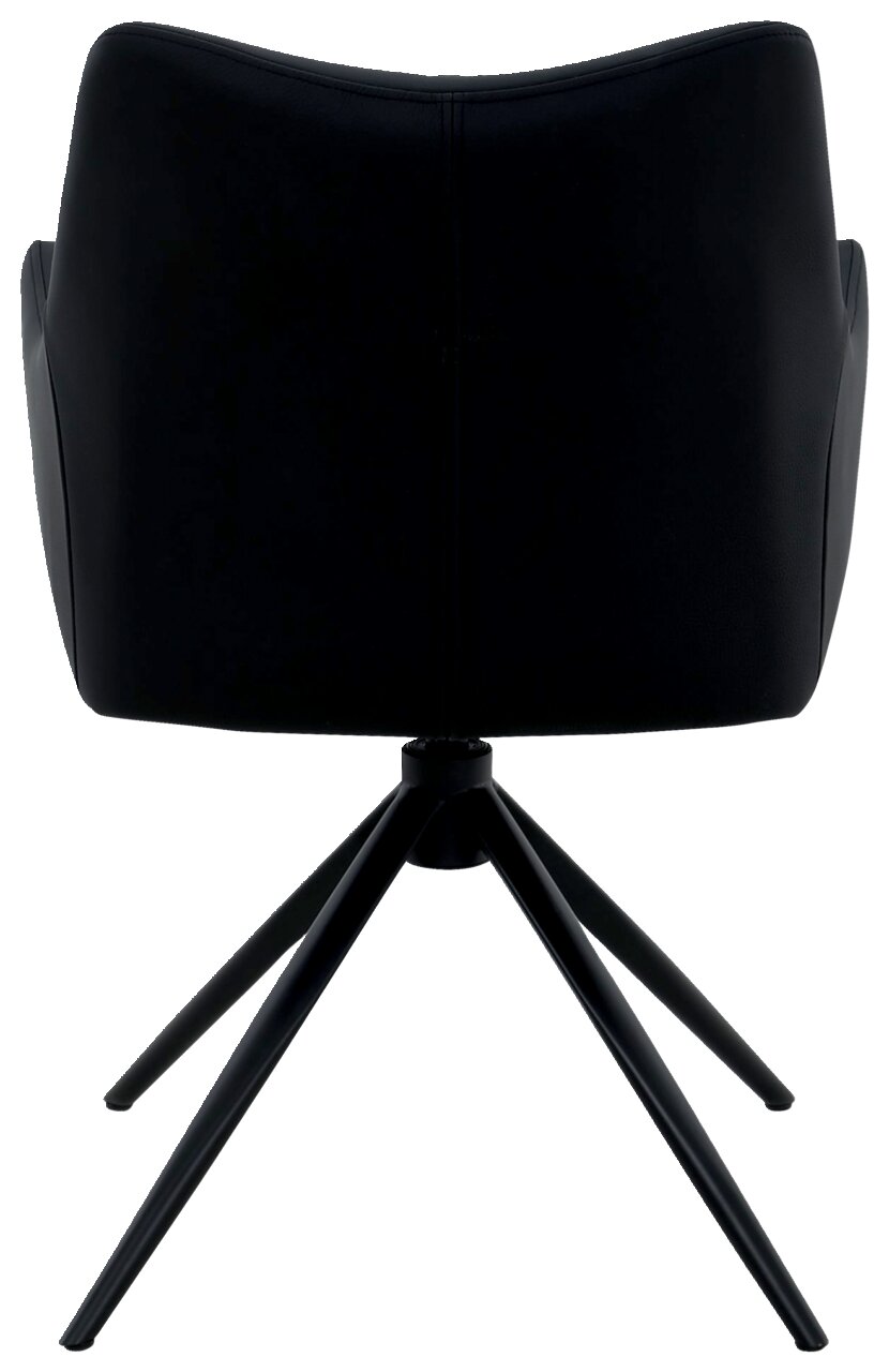 Achterkant van een zwarte fauteuil met vier poten