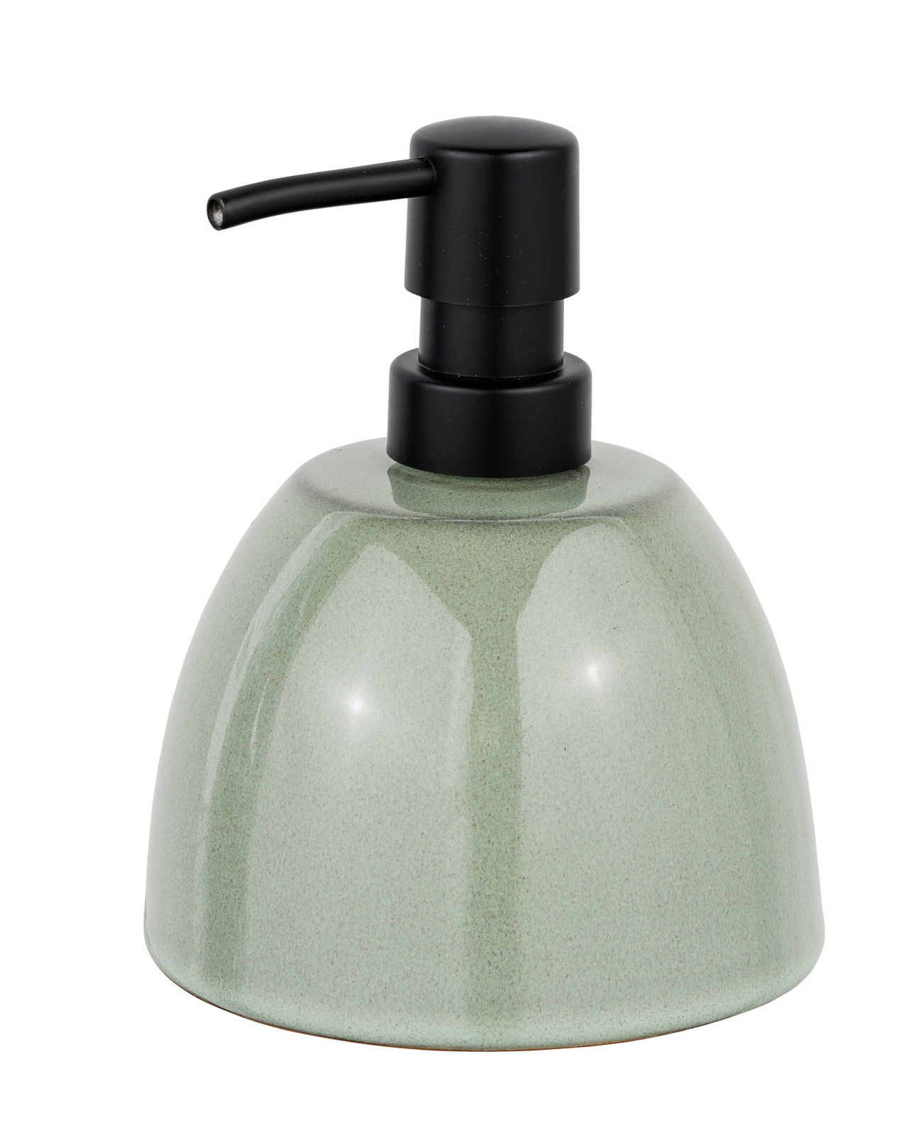 Grüner Seifenspender Prati mit schwarzem Pumpkopf, seitliche Perspektive