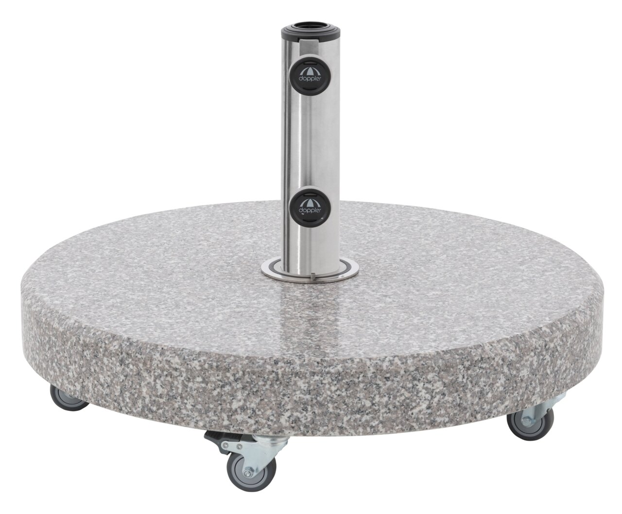 Granit-Sonnenschirmständer mit Rollen, seitliche Perspektive