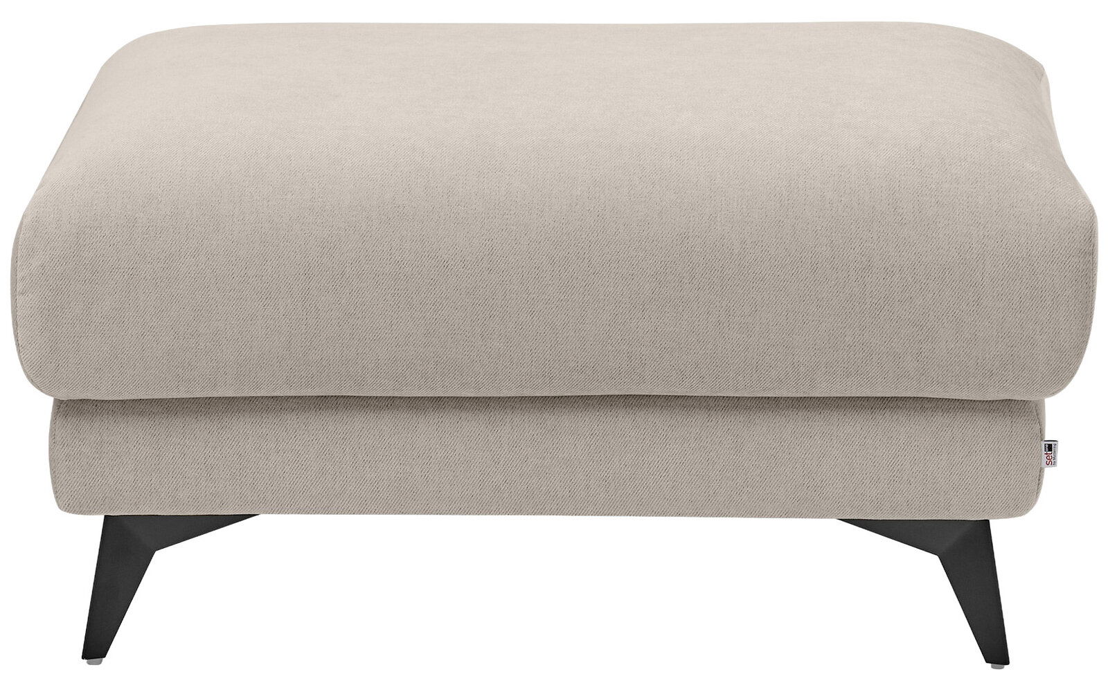 Rechteckiger Hocker in beige aus Stoff mit schwarzen Metallbeinen, Frontalansicht