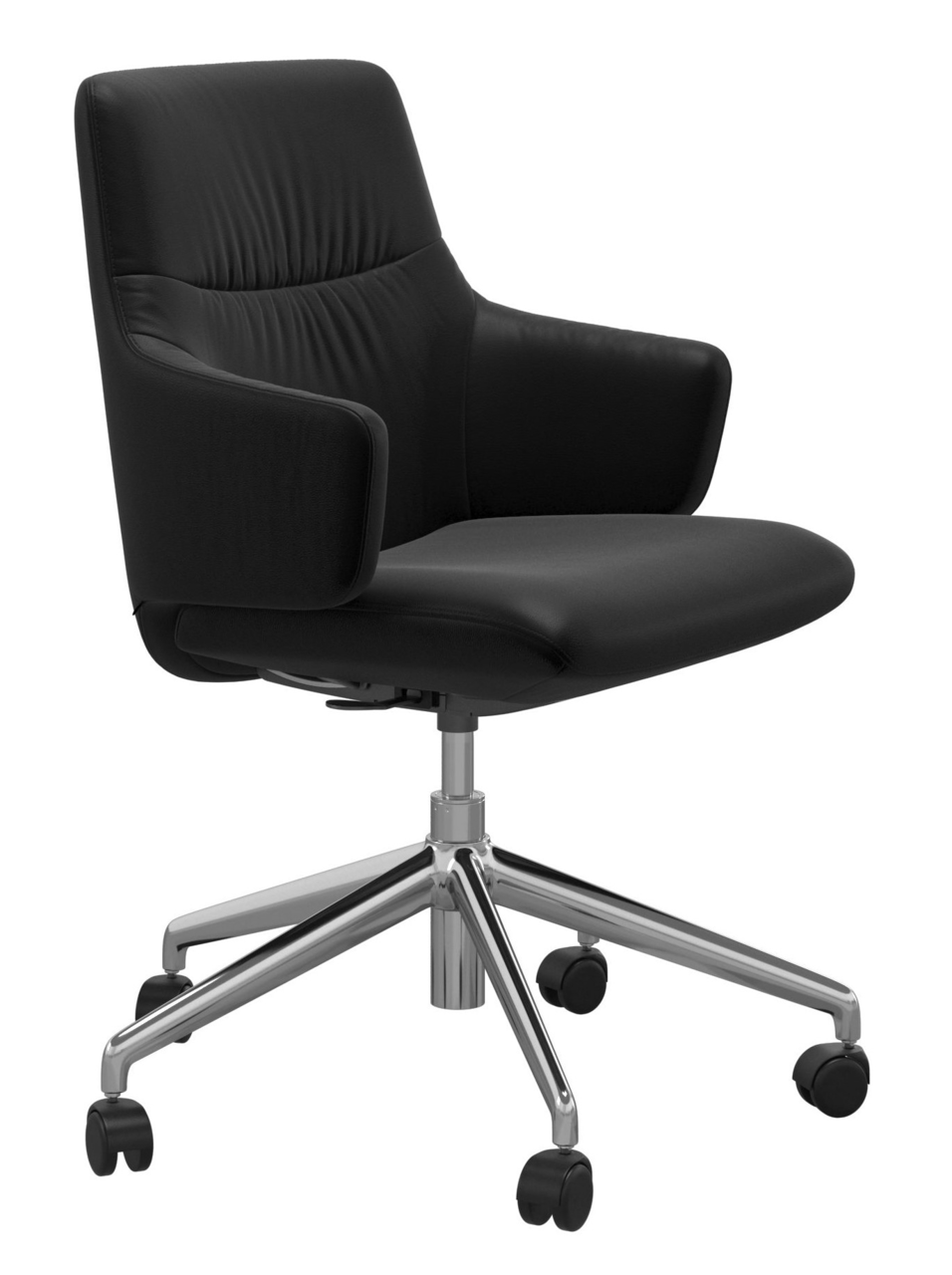 Stressless Drehstuhl MINT Schwarzer Drehstuhl mit Armlehnen und verchromtem Fußgestell, seitliche Perspektive