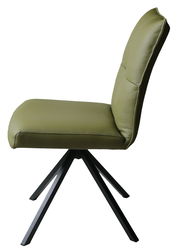 Moderner grüner Stuhl mit schwarzem Metallgestell, Seitenansicht