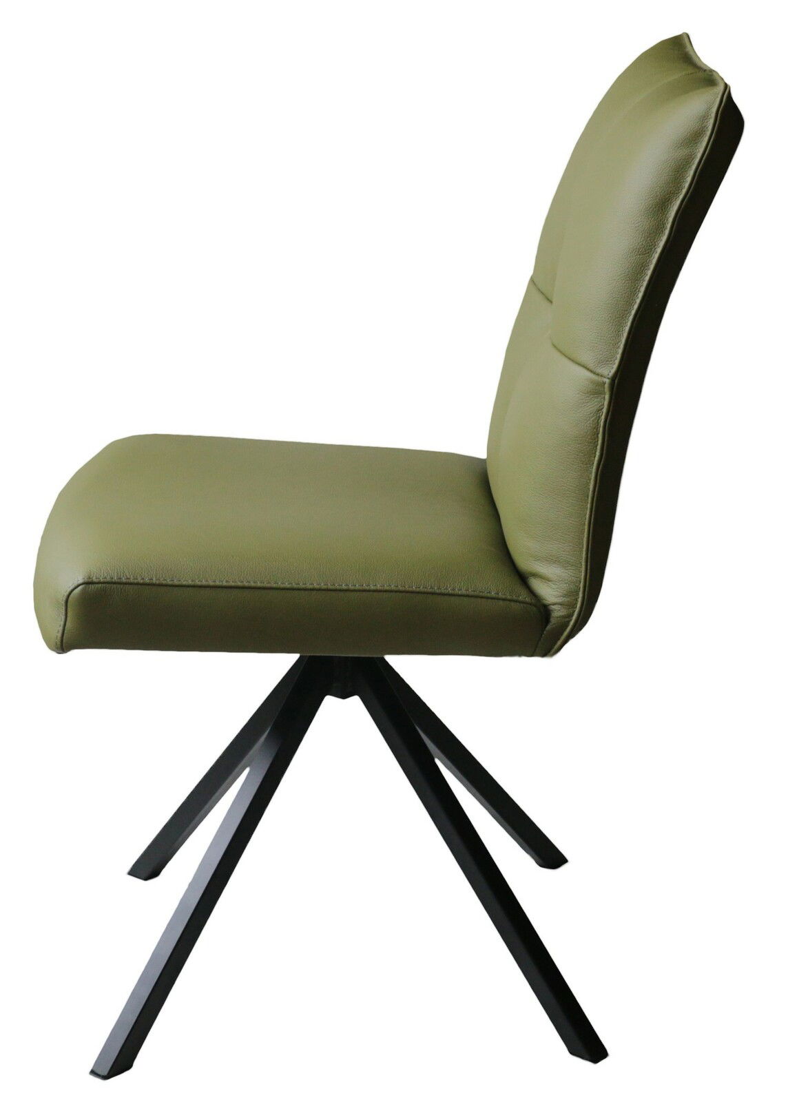 Moderner grüner Stuhl mit schwarzem Metallgestell, Seitenansicht