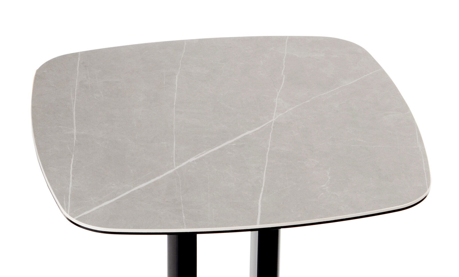 Bartisch mit grauer, marmorierter Tischplatte aus der Vogelperspektive